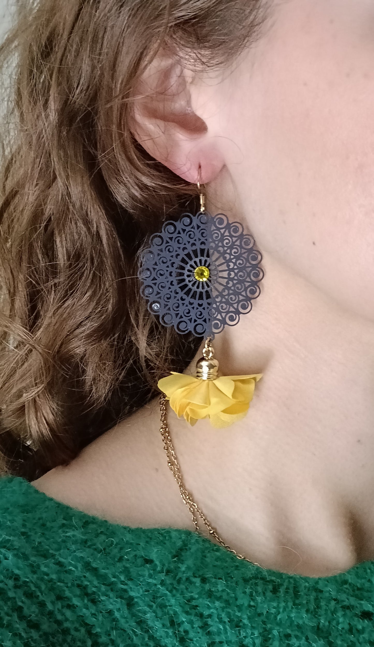 Boucles d'oreilles Imelda bleu marine et jaune