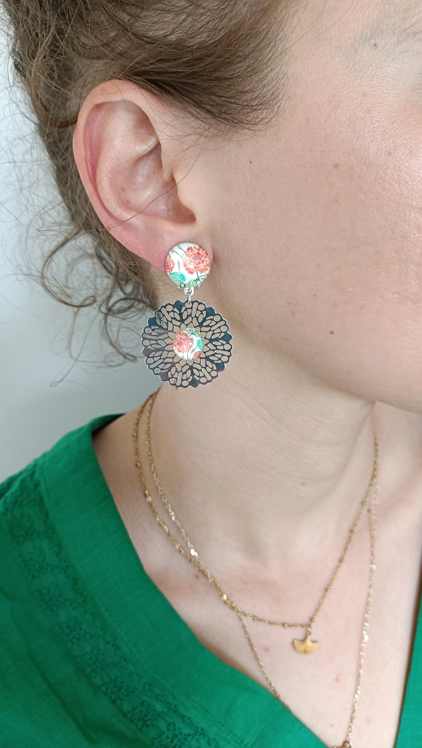 Boucles d'oreilles clips argentées indolores et fleurs 