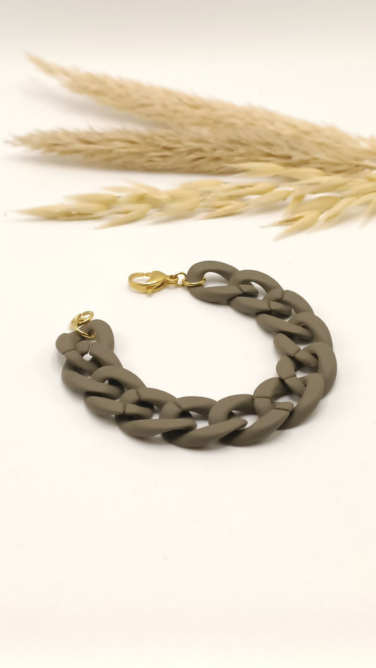 Bracelet grosse maille acétate, taupe