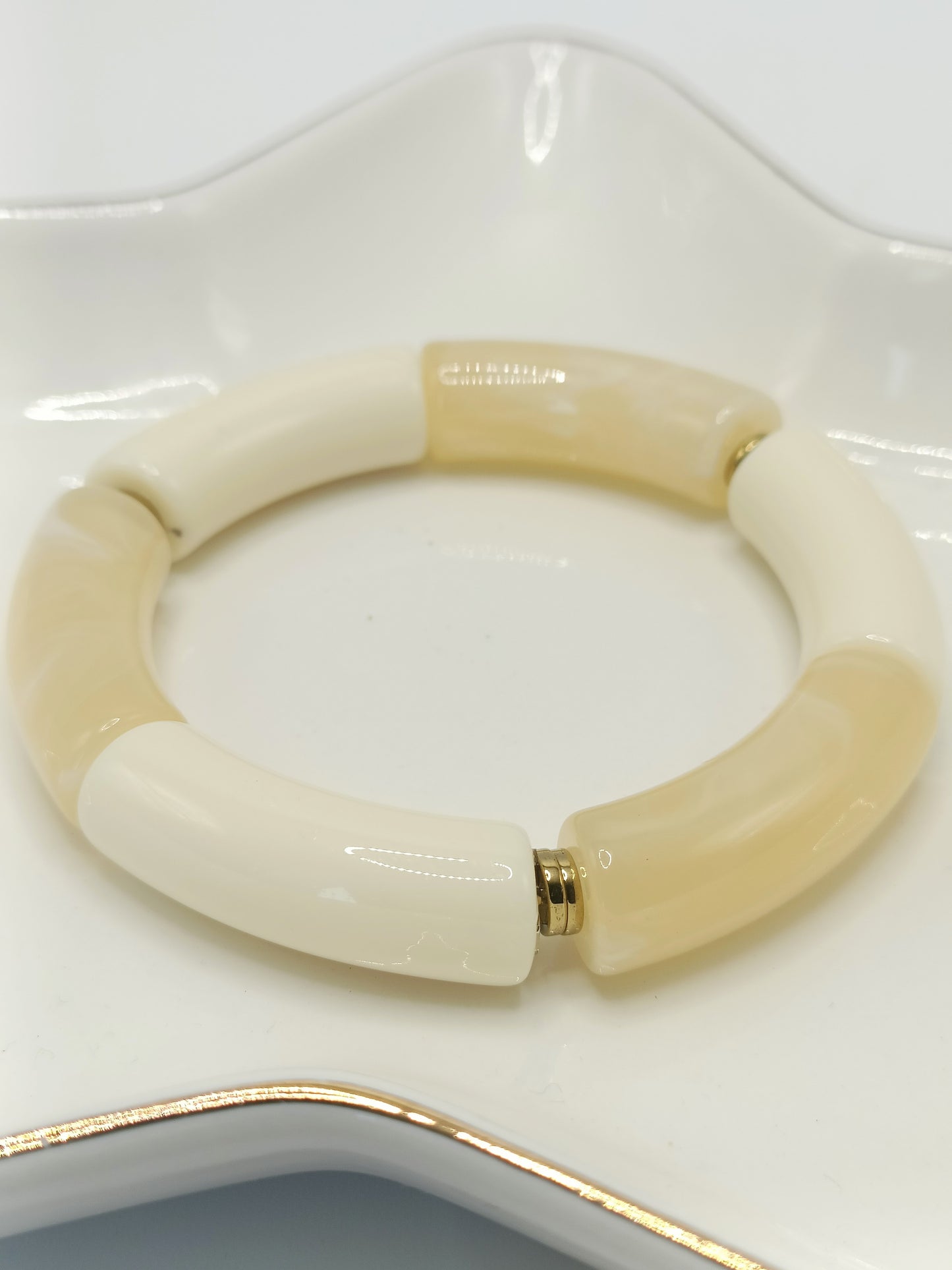 Bracelets tubes élastiqués tendance, XL, beige marbré et blanc cassé