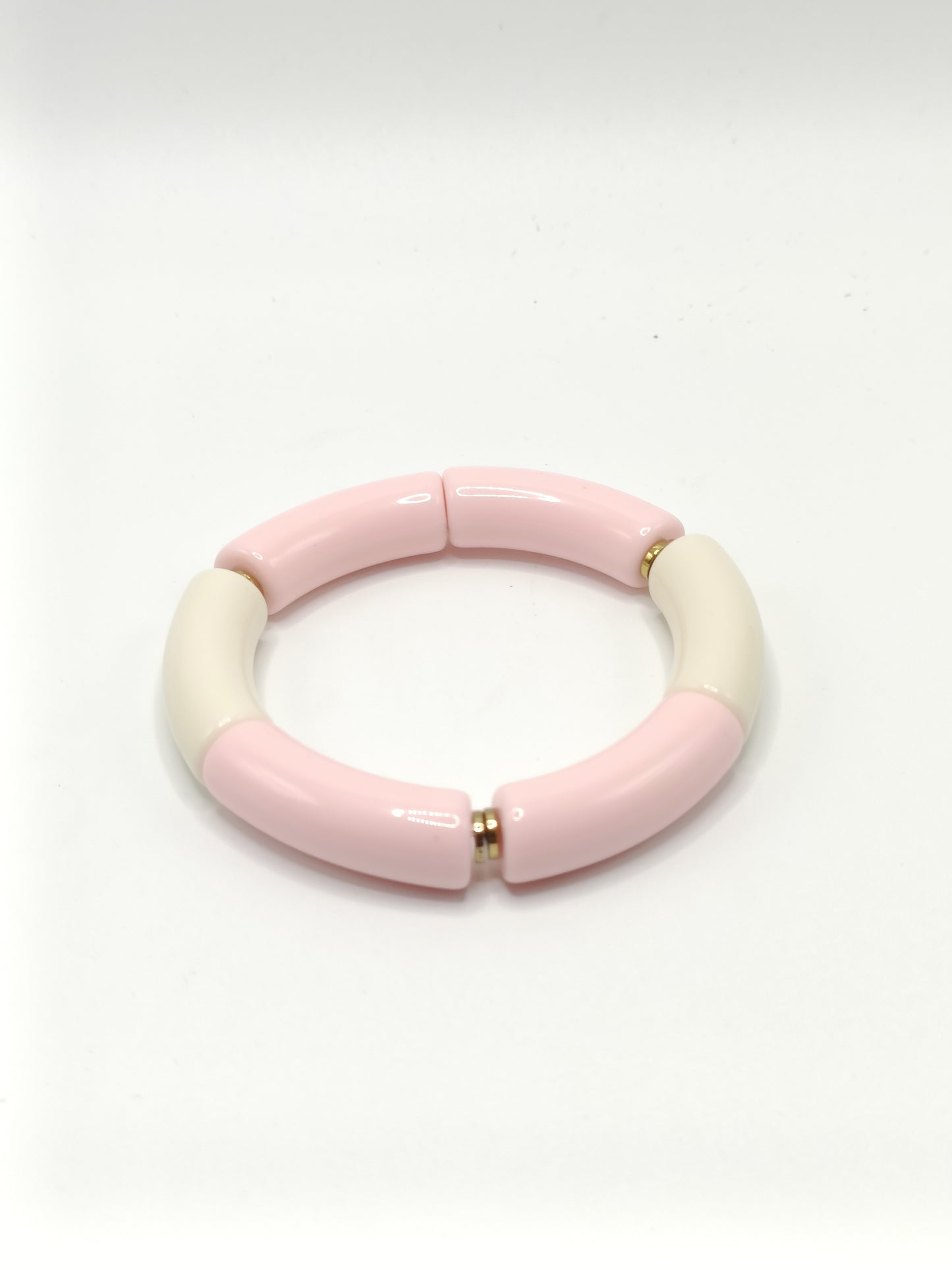 Bracelet tubes XL rose clair et blanc cassé