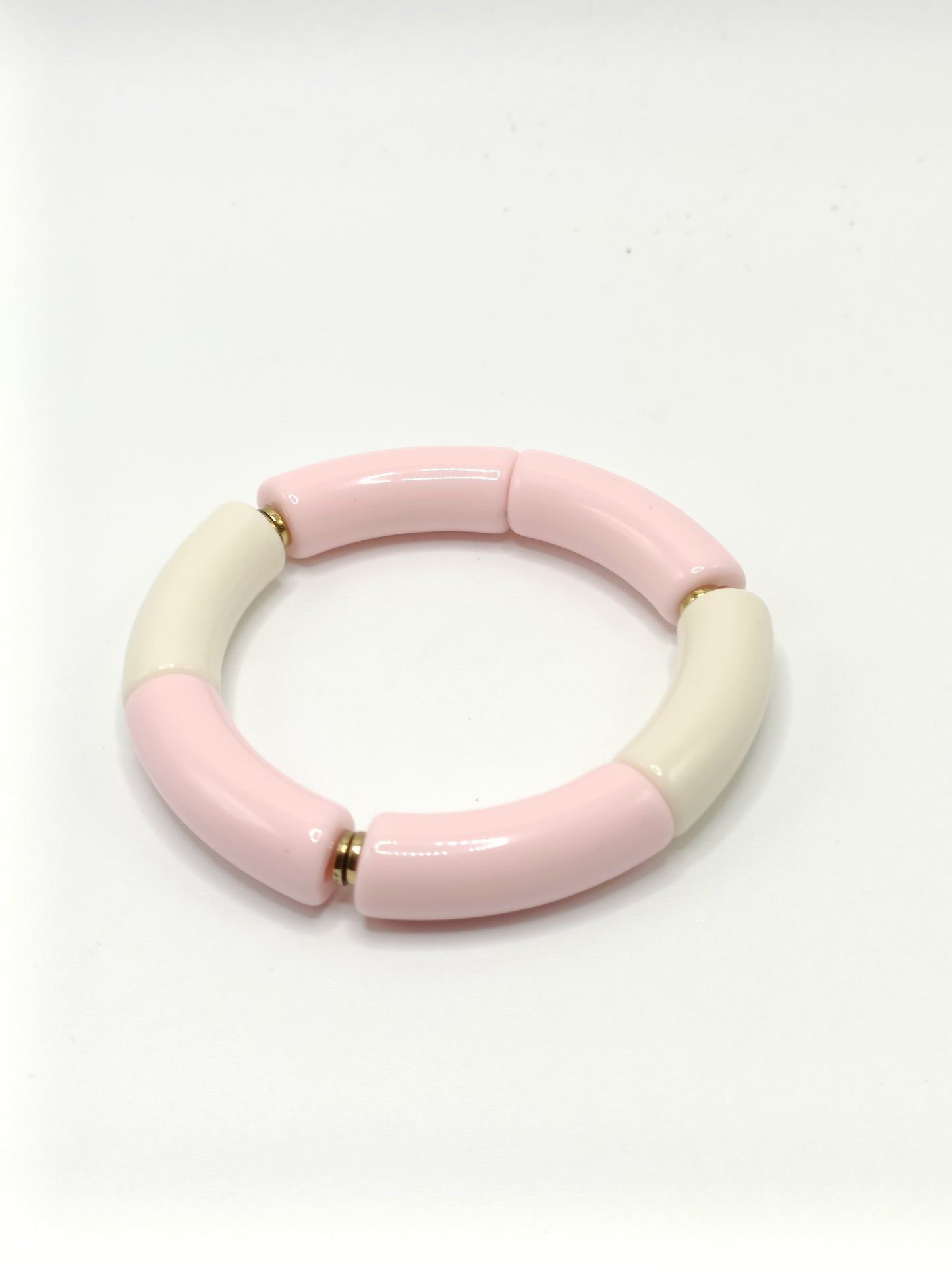 Bracelet tubes XL rose clair et blanc cassé