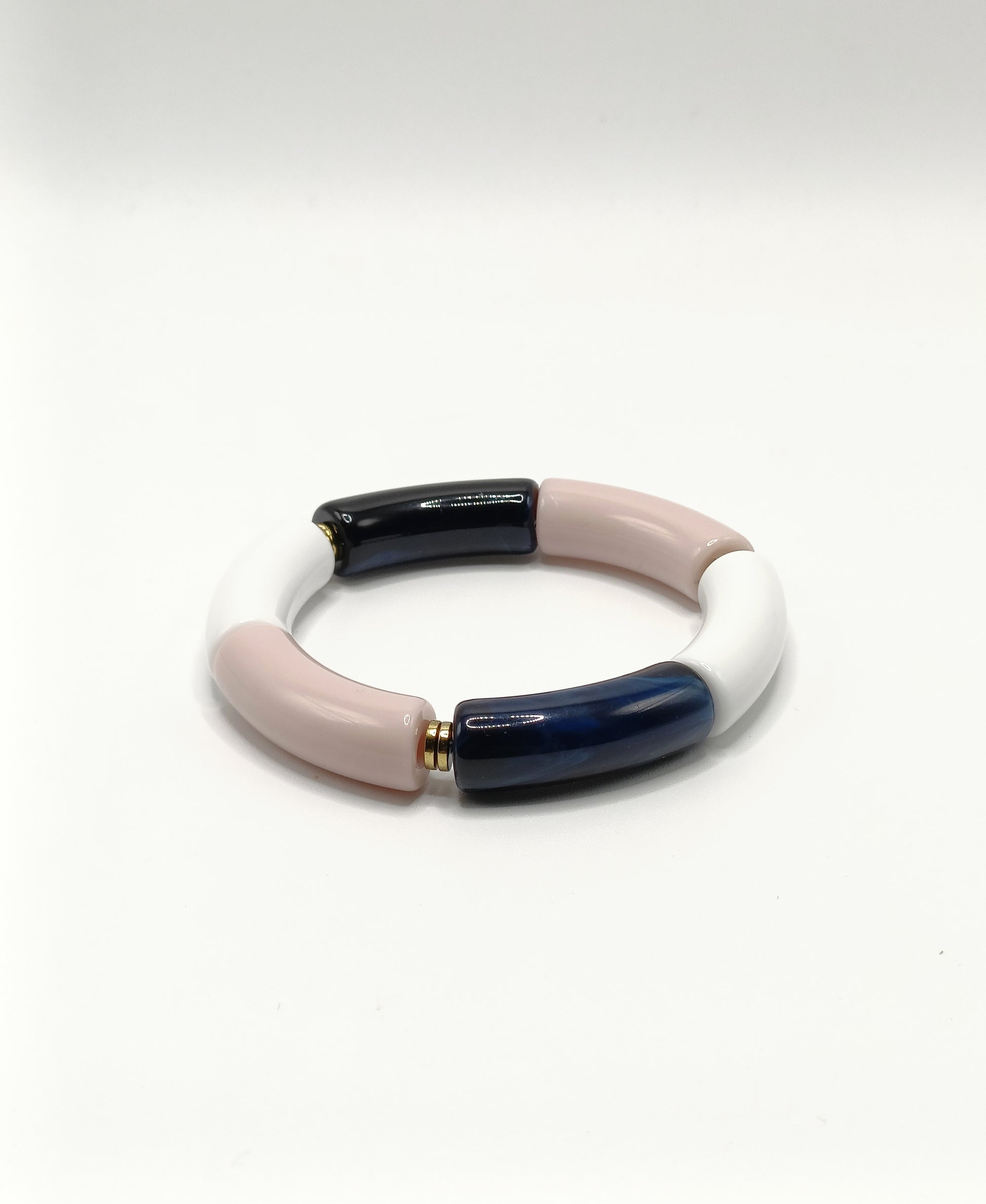 Bracelet tubes XL bleu marine marbré rose pâle parme et blanc