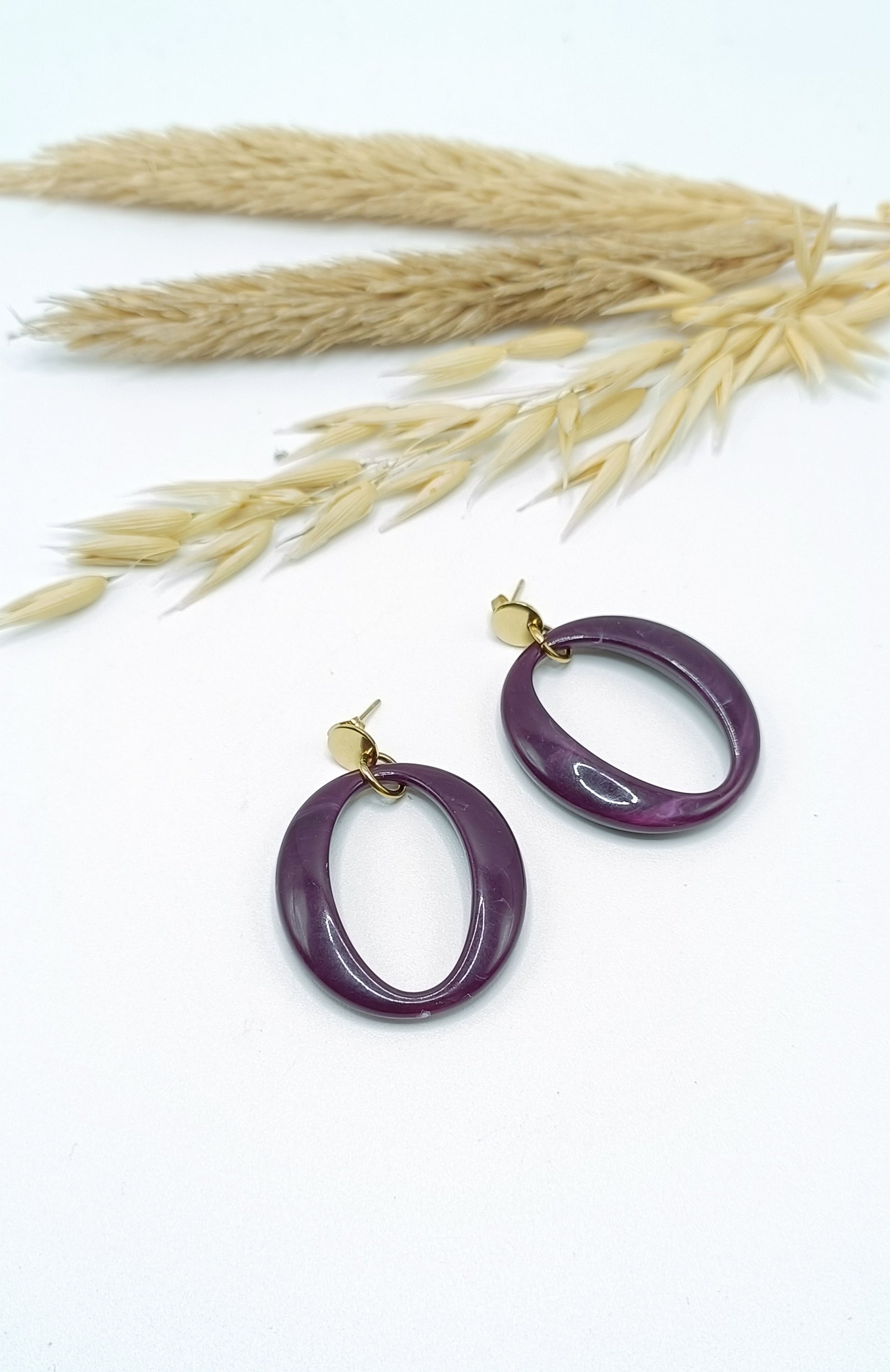 Cadix, boucles d'oreilles violet foncé en acétate, style vintage