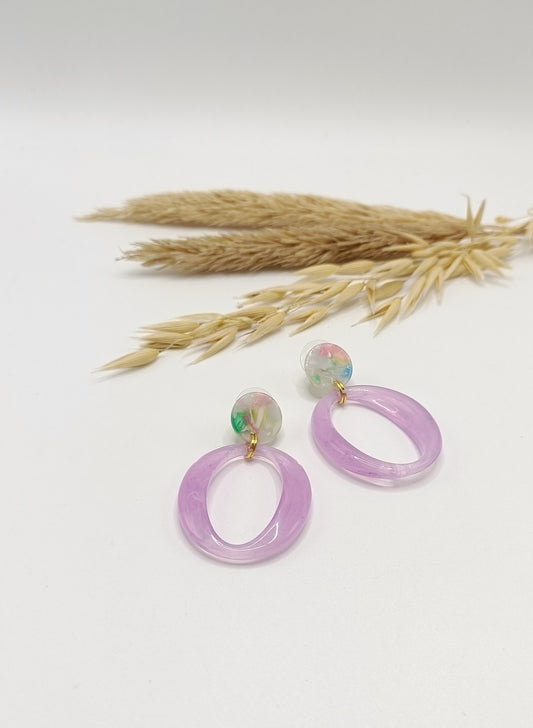 Cadix, boucles d'oreilles mauve/lilas style vintage en acétate 