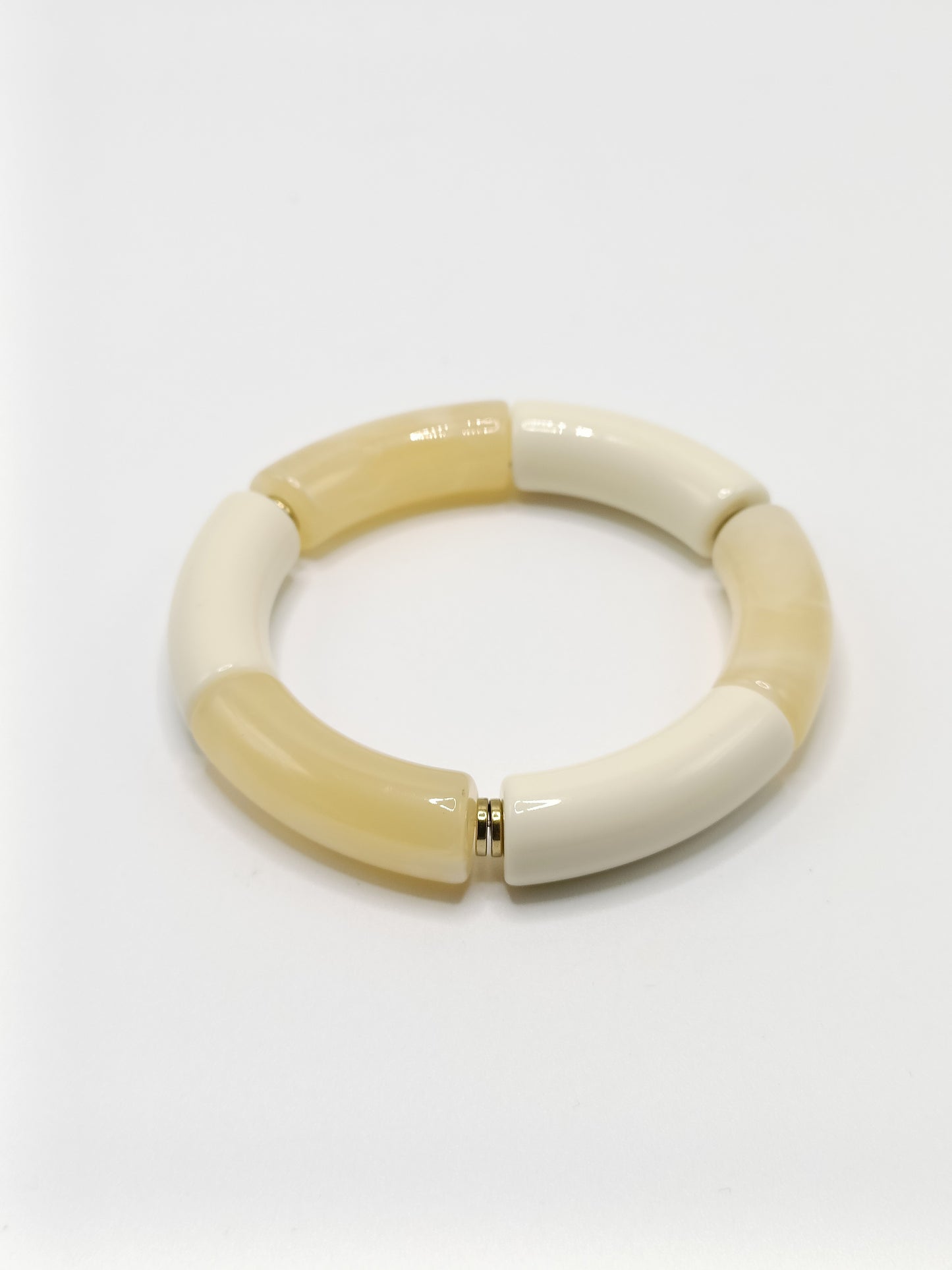 Bracelets tubes XL beige marbré et blanc cassé