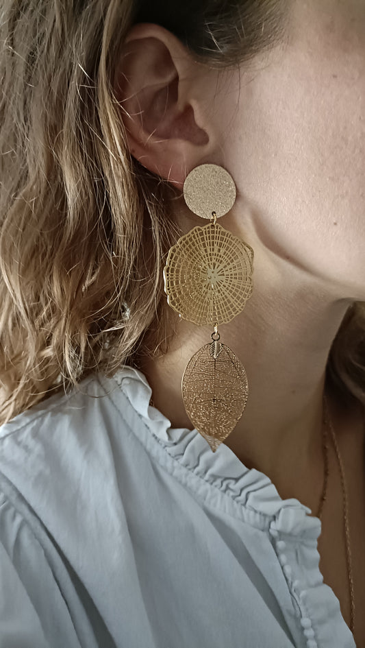 Cléore, grandes boucles d'oreilles clips dorées or fin, en percées sur demande